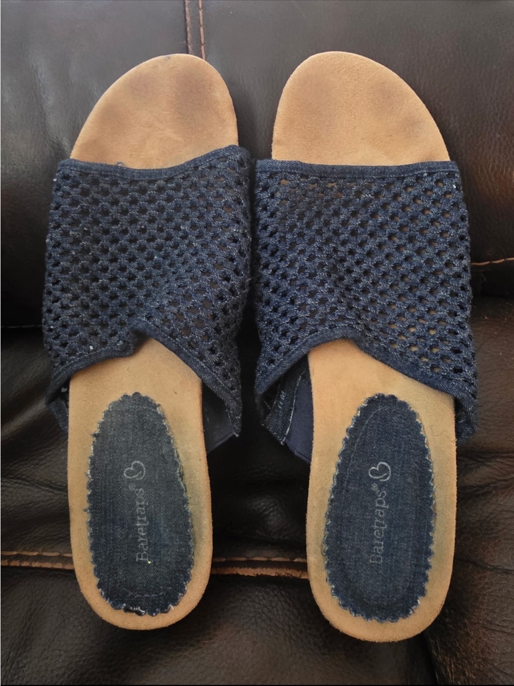 BareTraps Navy Woven Open-Toe Slide Mules